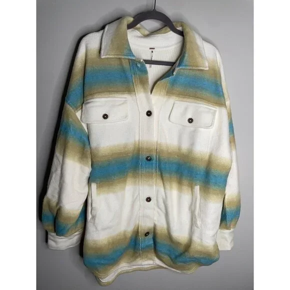 New Free People Ruby Fleece Shirt Jacket Shacket Stone Cozy Size M - Picture 2 of 4